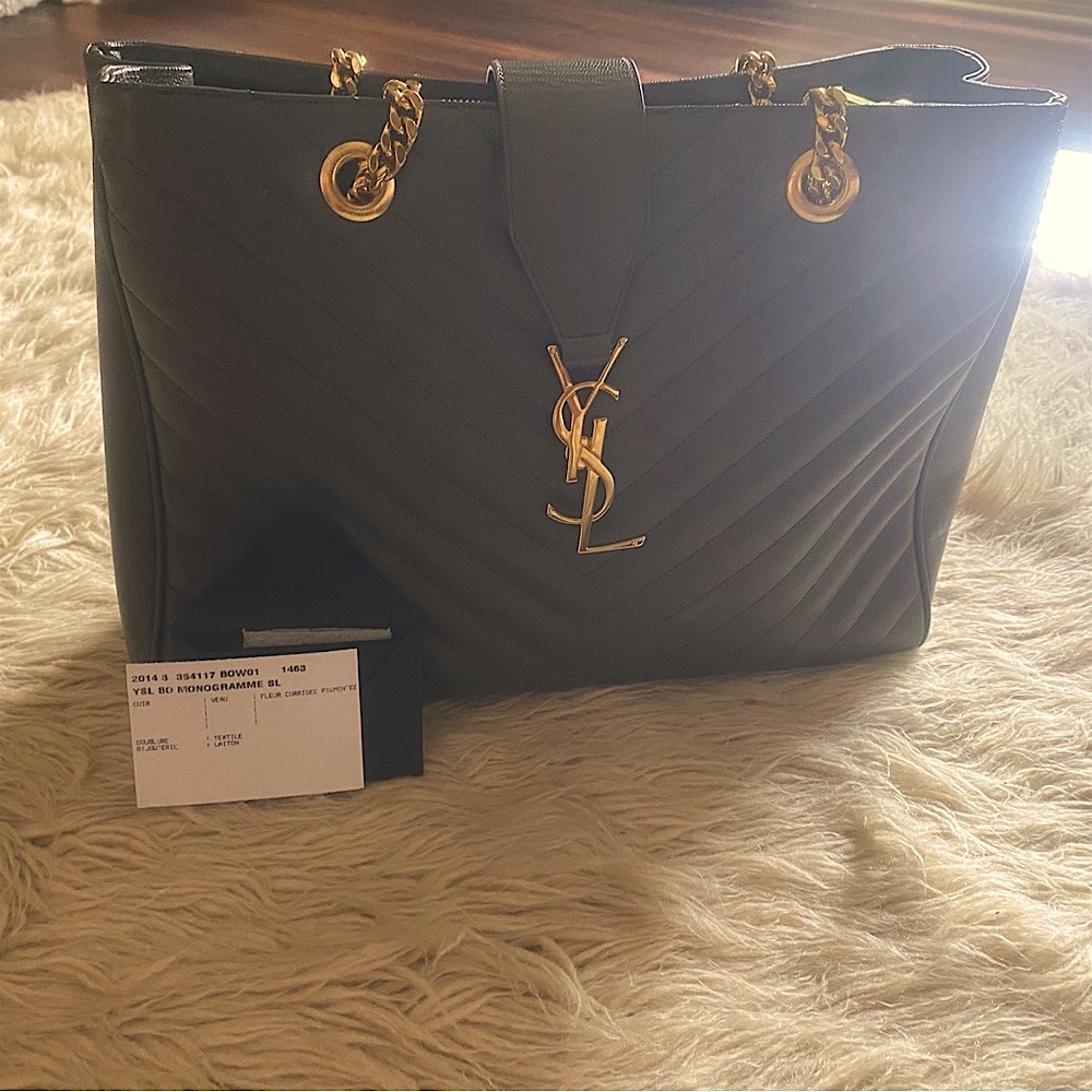 Authentic Yves Saint Laurent Gray Leather Handbag .